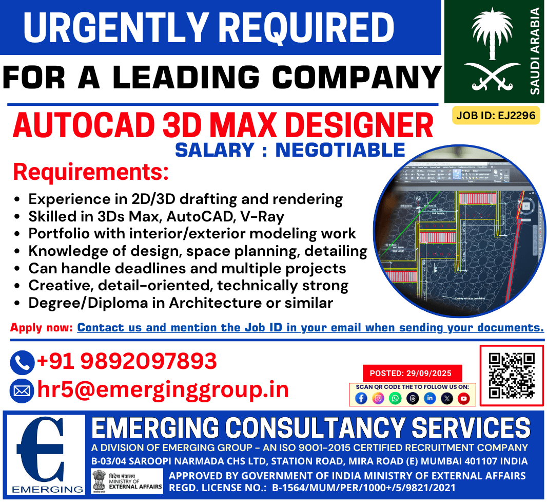 Urgently required for AutoCAD 3D Max Designer Urgently required for AutoCAD 3D Max Designer