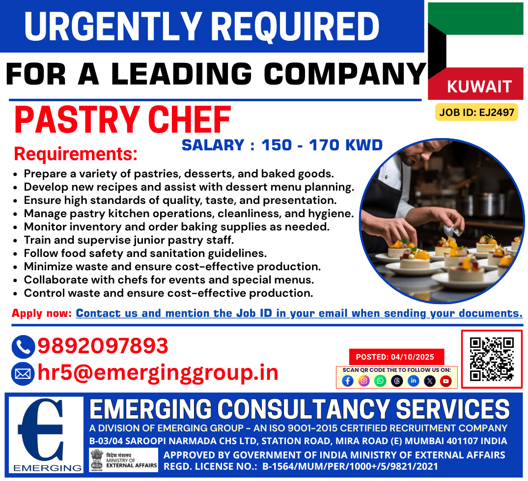 Urgently required Pastry Chef Urgently required Pastry Chef