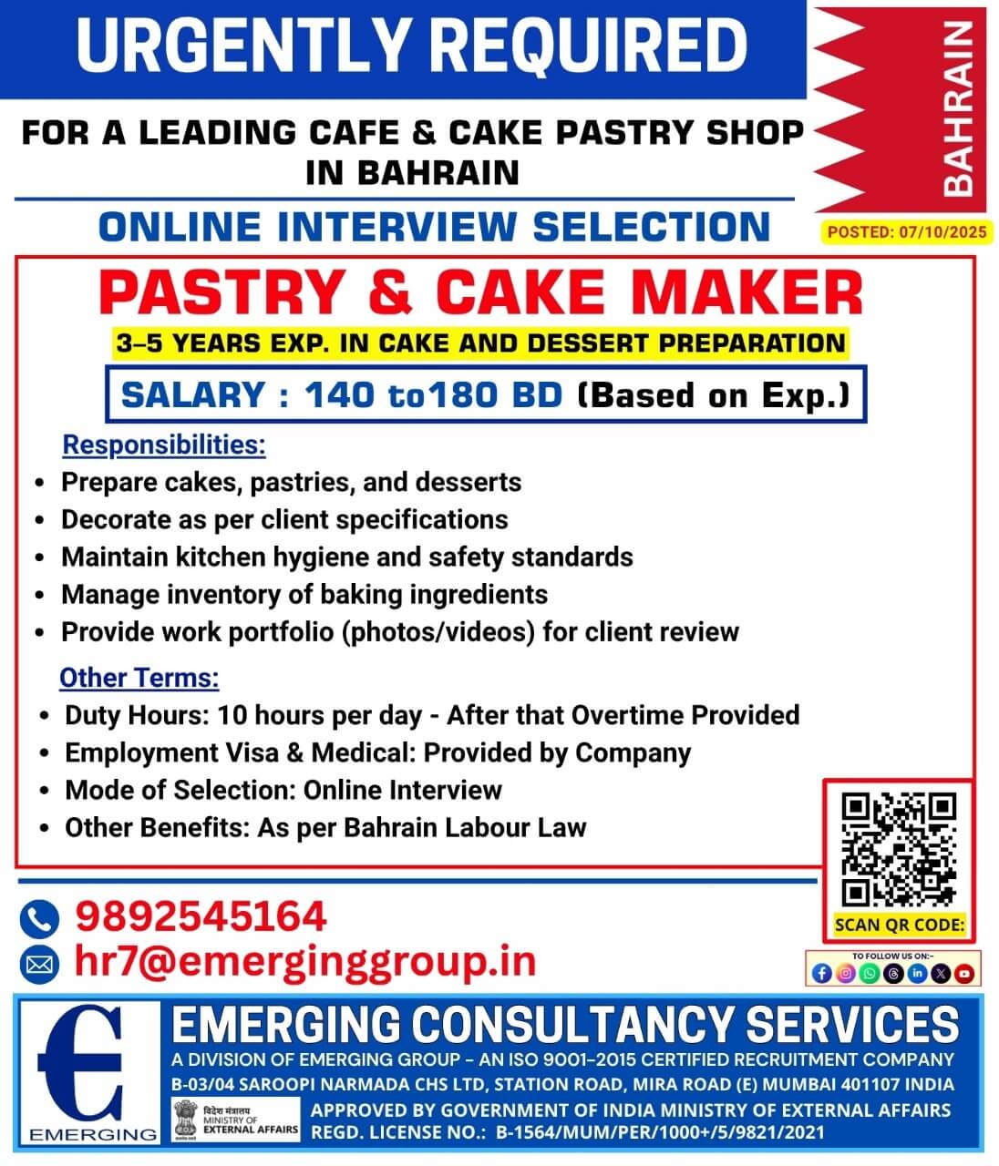 URGENTLY REQUIRED FOR A LEADING CAFE & CAKE PASTRY SHOP IN BAHRAIN URGENTLY REQUIRED FOR A LEADING CAFE & CAKE PASTRY SHOP IN BAHRAIN