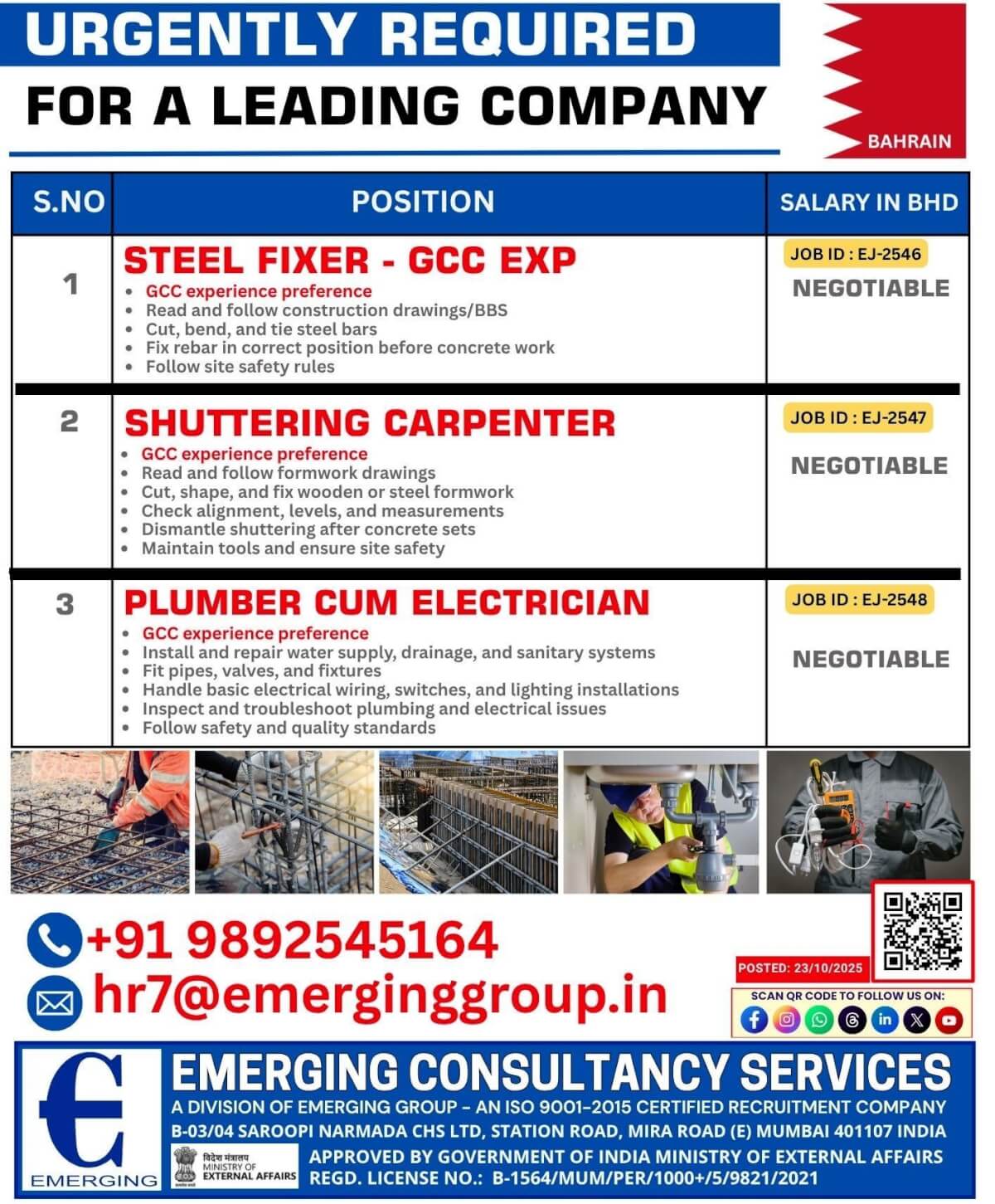 URGENTLY REQUIRED FOR LEADING COMPANY IN BAHRAIN