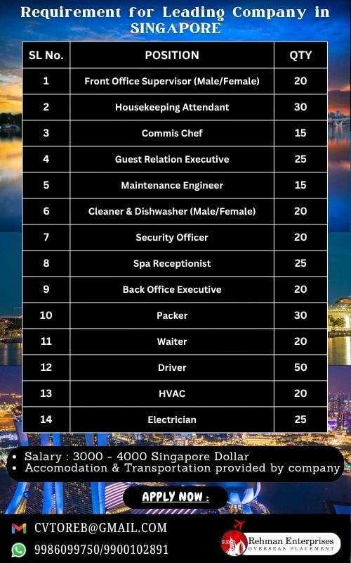 REQUIREMENT FOR LEADING COMPANY IN SINGAPORE