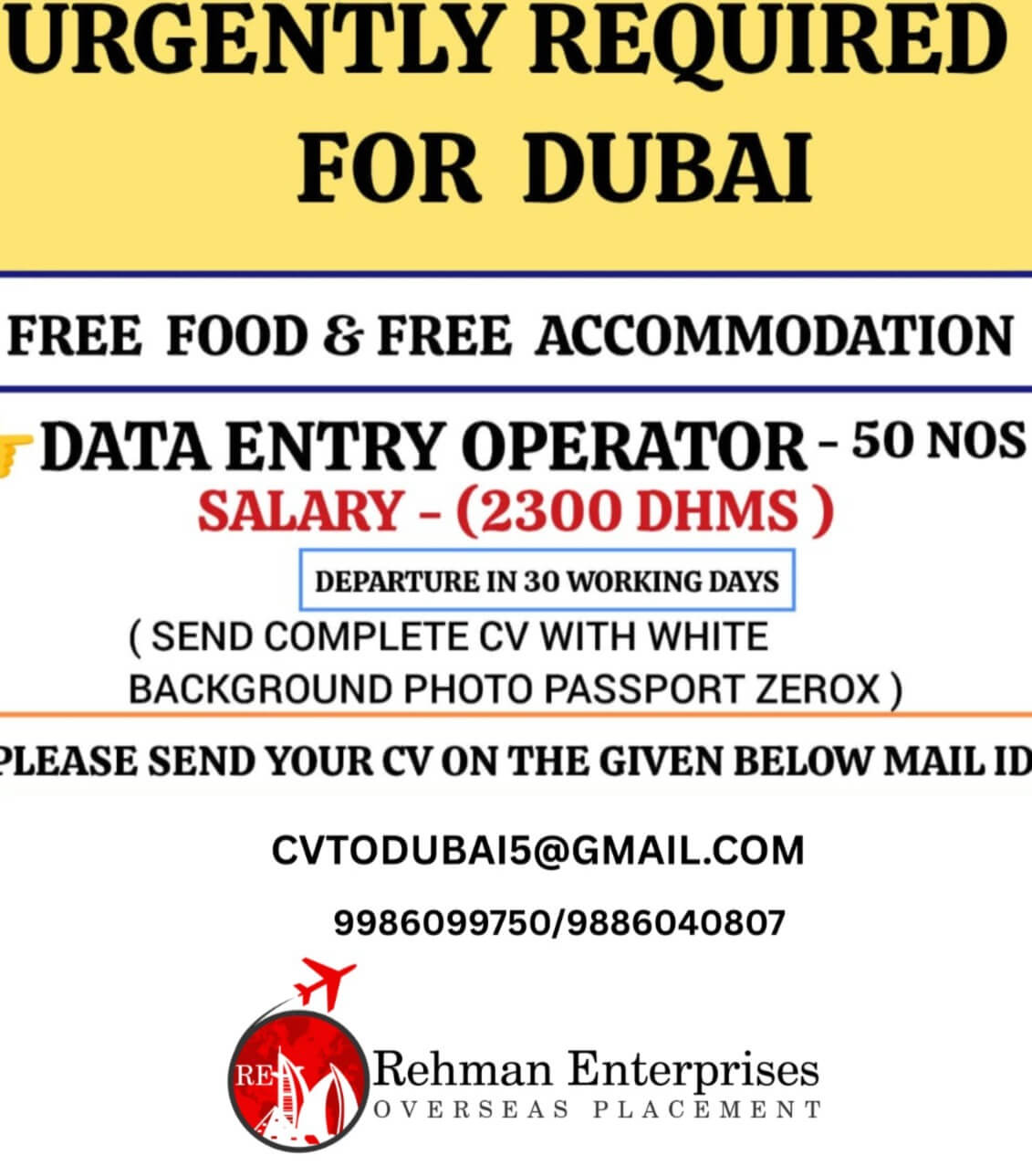 URGENTLY REQUIRDE FOR DUBAI-DATA ENTRY OPERATOR - 50 NOS URGENTLY REQUIRDE FOR DUBAI-DATA ENTRY OPERATOR - 50 NOS