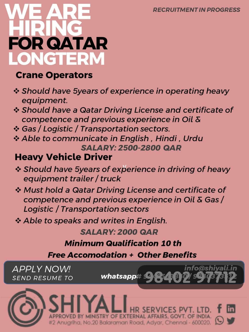 Crane operators/Heavy Truck Drivers Crane operators/Heavy Truck Drivers