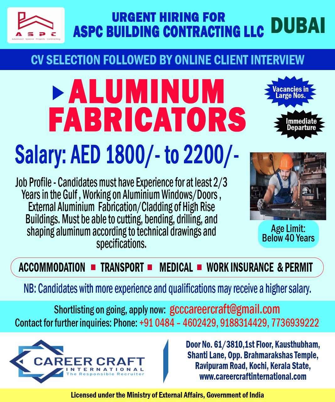 Urgent requirement of Aluminium Fabricators for Dubai - Urgent requirement of Aluminium Fabricators for Dubai -