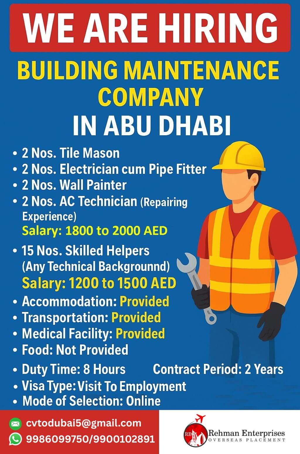 HIRING FOR BUILDING MAINTENANCE COMPANY IN ABU DHABI