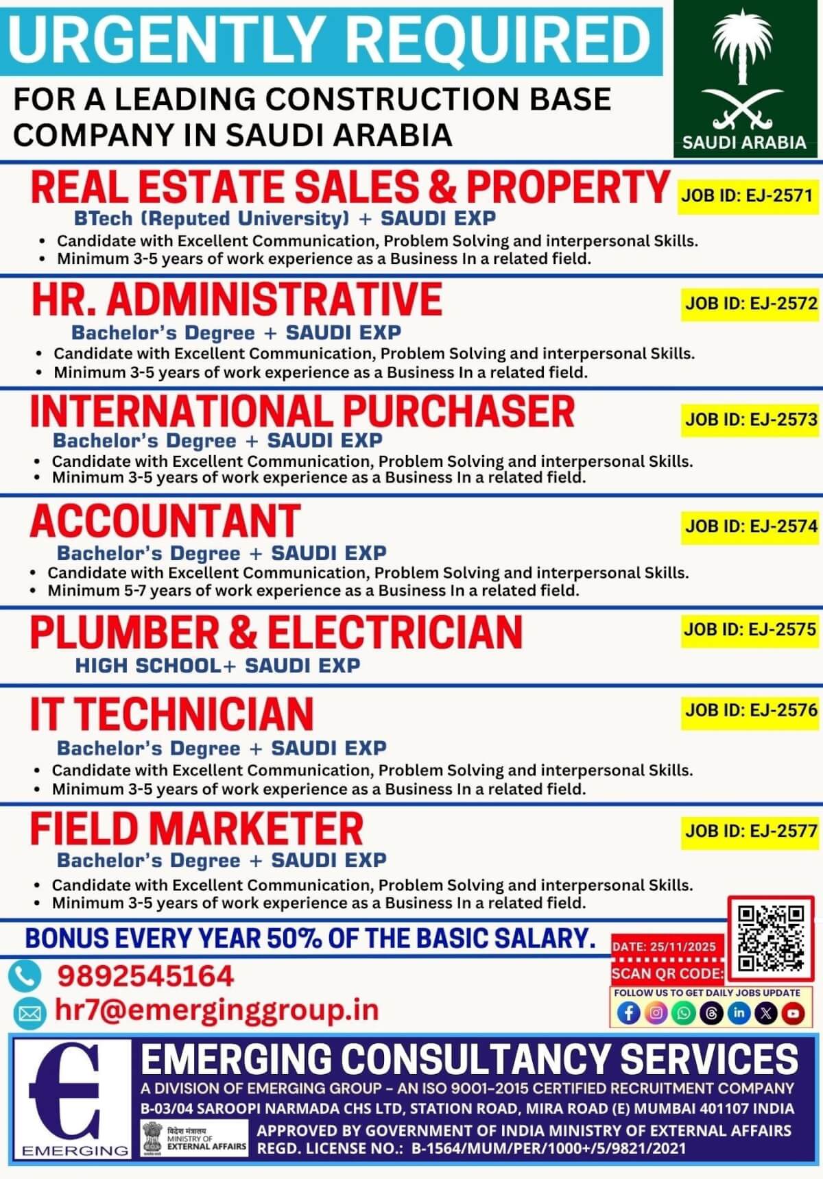 URGENTLY REQUIRED FOR CONSTRUCTION BASE COMPANY IN SAUDI ARABIA URGENTLY REQUIRED FOR CONSTRUCTION BASE COMPANY IN SAUDI ARABIA