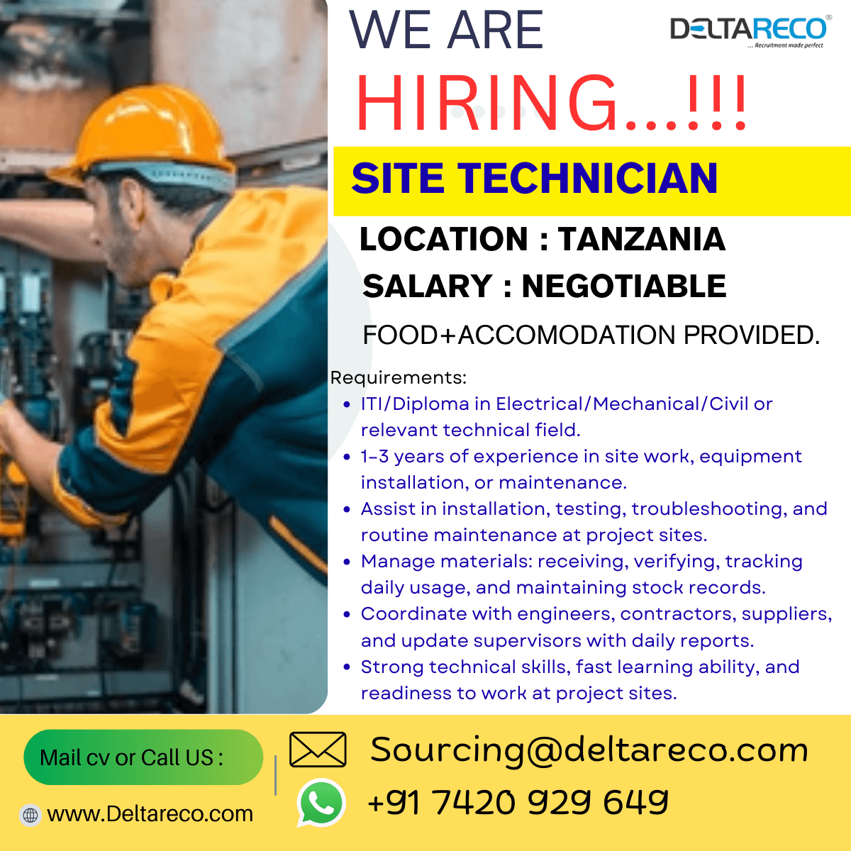 Hiring Site Technician for Tanzania Location Hiring Site Technician for Tanzania Location