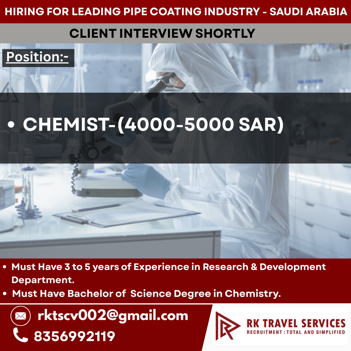 HIRING FOR LEADING PIPE COATING INDUSTRY - SAUDI ARABIA HIRING FOR LEADING PIPE COATING INDUSTRY - SAUDI ARABIA