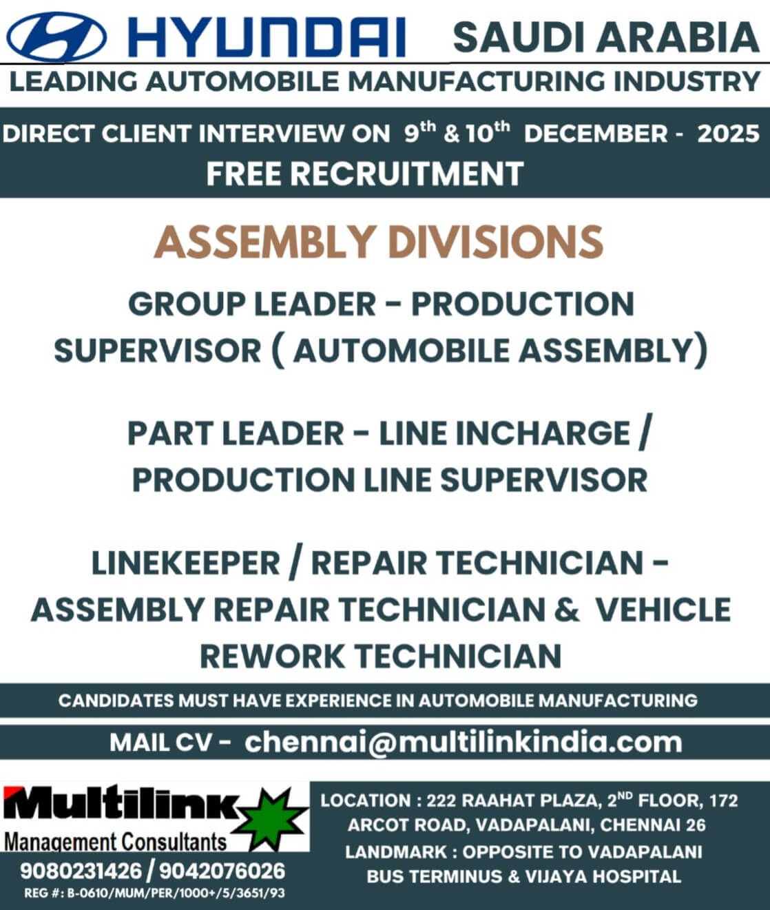 Automobile Assembly Production Supervisors, Production Line Supervisors, Repair Technicians, Assembly Repair Technicians,  & Vehicle Rework Technicians,