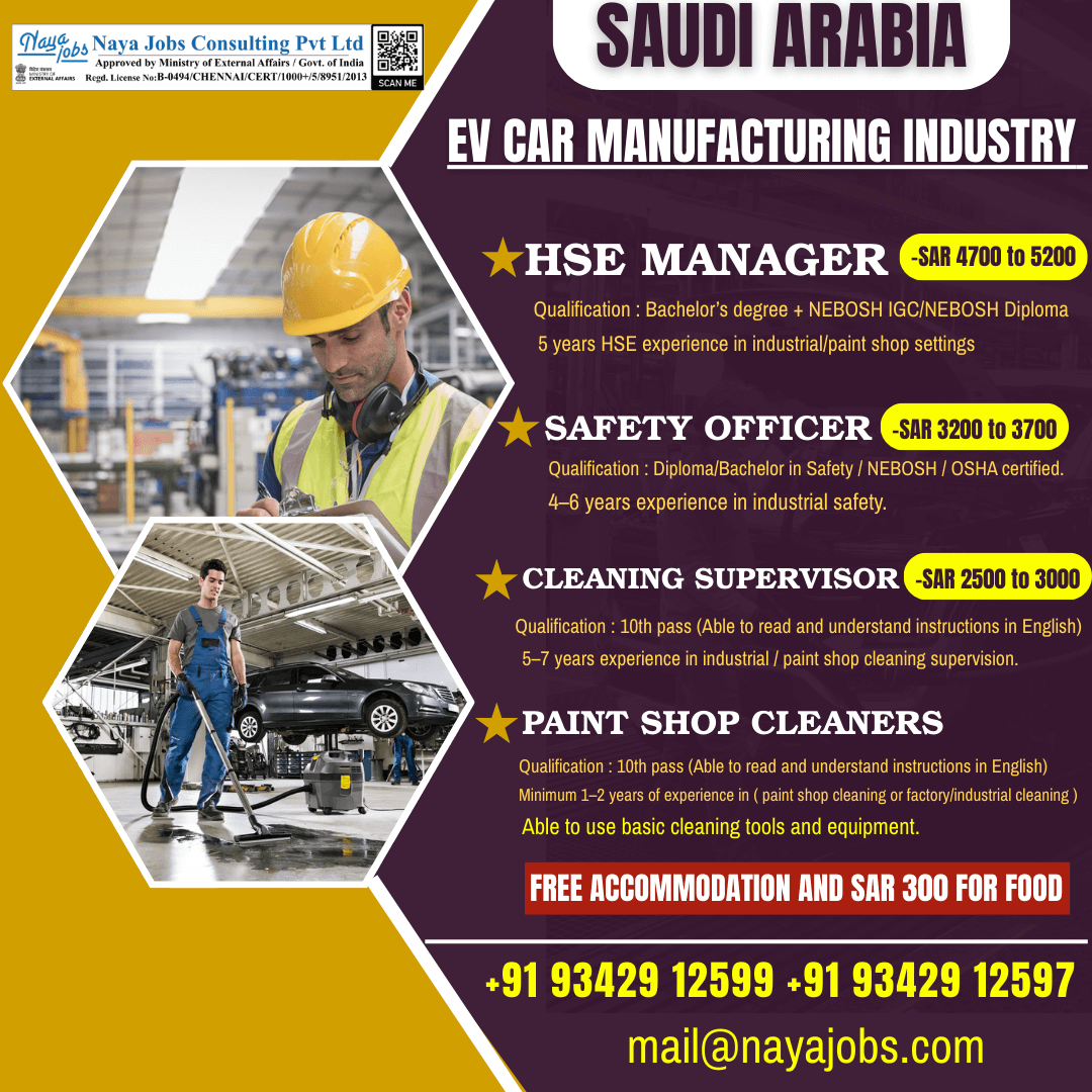 Urgent Recruitment for Manufacturing industry job in Saudi Urgent Recruitment for Manufacturing industry job in Saudi