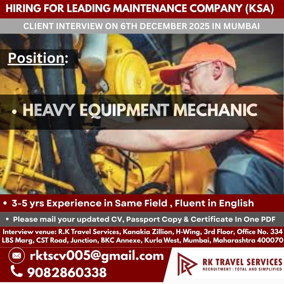 HIRING FOR LEADING MAINTENANCE COMPANY (KSA)  CLIENT INTERVIEW ON 6TH DECEMBER 2025 IN MUMBAI
