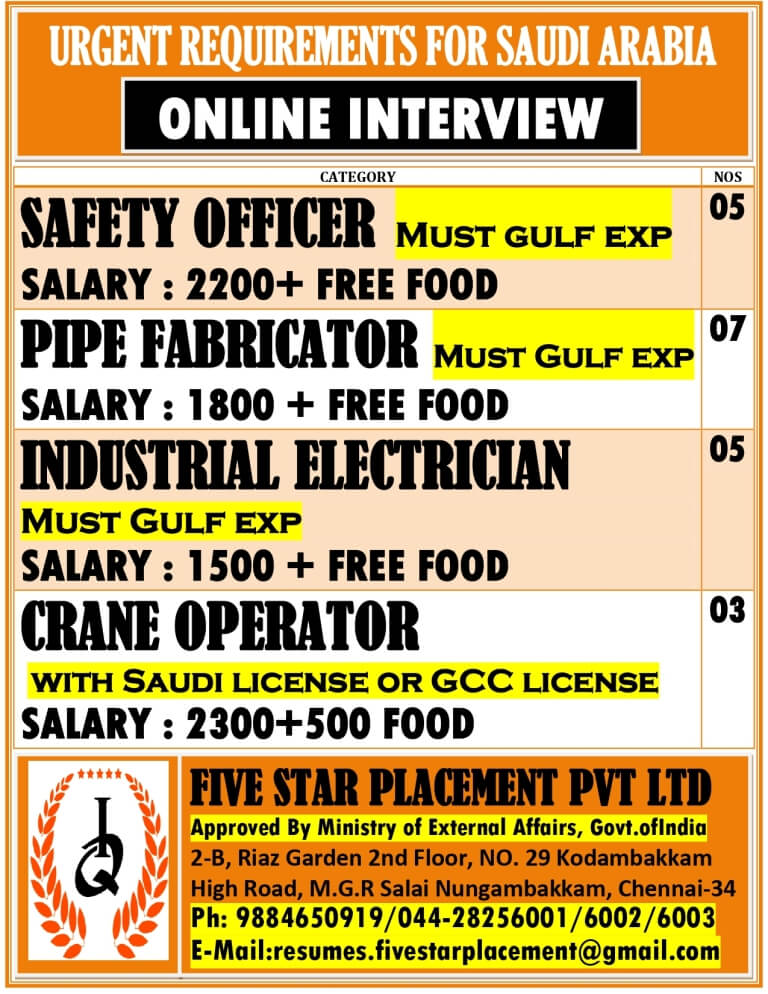 URGENT REQUIREMENT FOR SAUDI ARABIA URGENT REQUIREMENT FOR SAUDI ARABIA