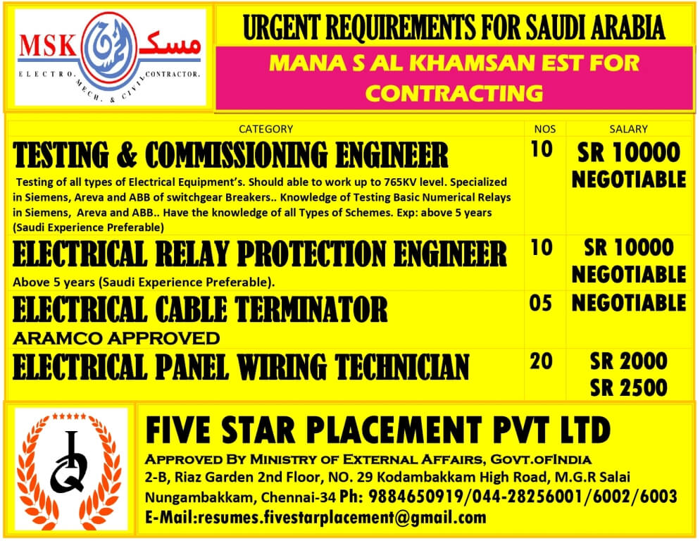 URGENT REQUIREMENT FOR SAUDI ARABIA