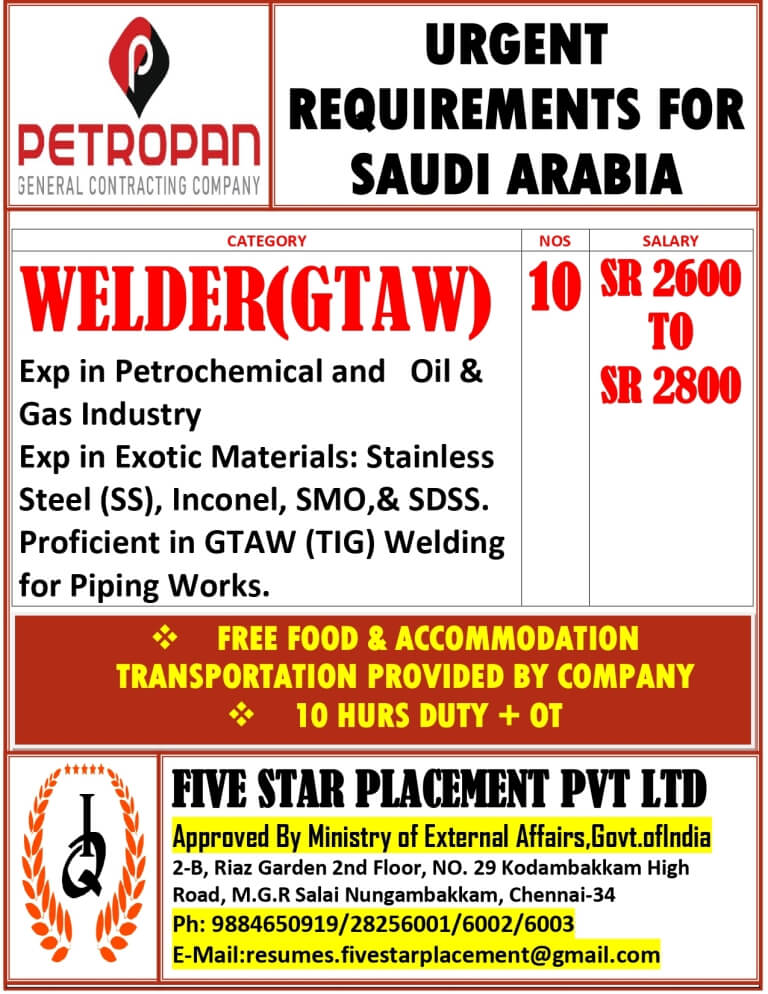 URGENT REQUIREMENT FOR SAUDI ARABIA