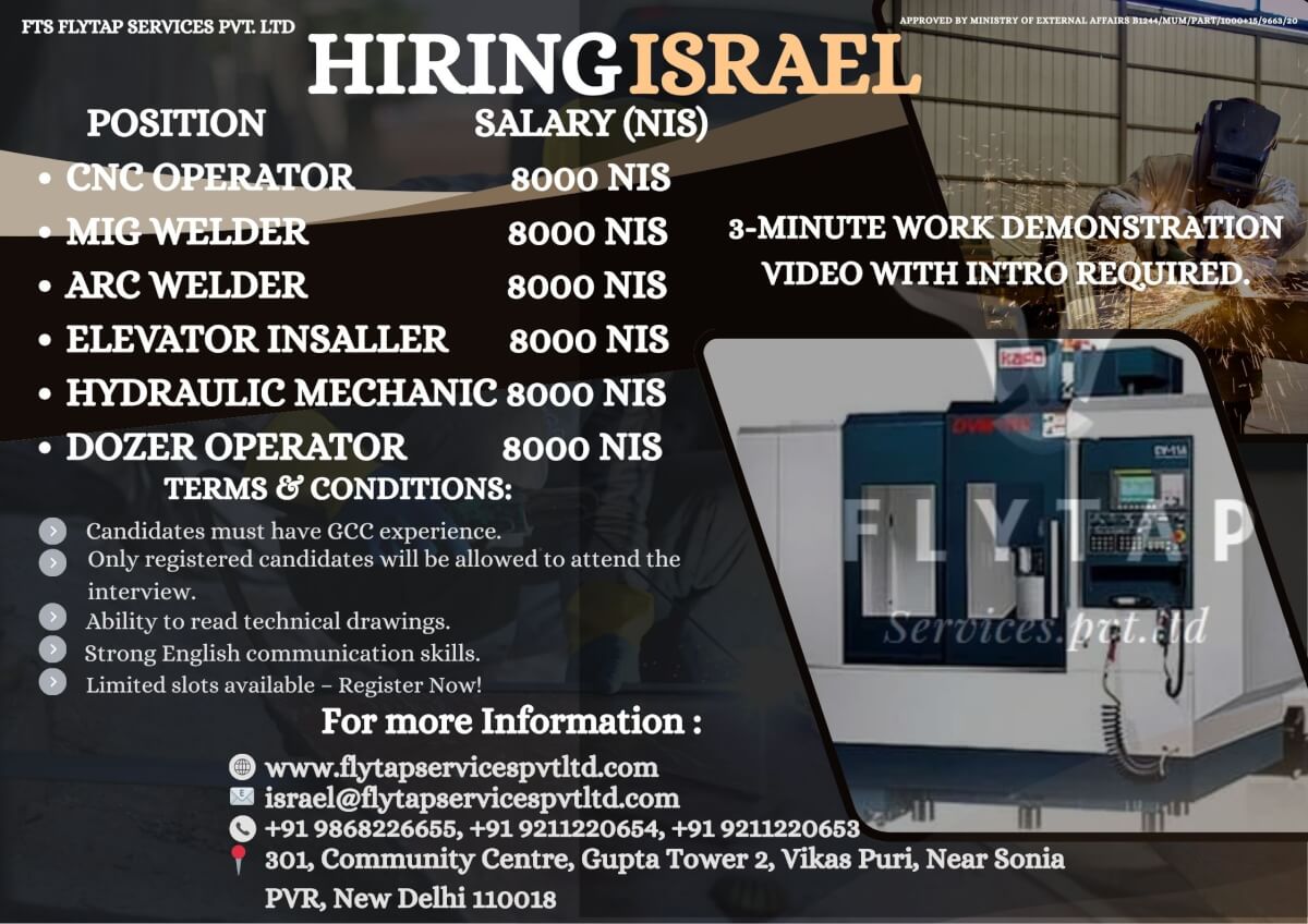 Urgent Hiring for Israel – Technical & Skilled Positions Urgent Hiring for Israel – Technical & Skilled Positions