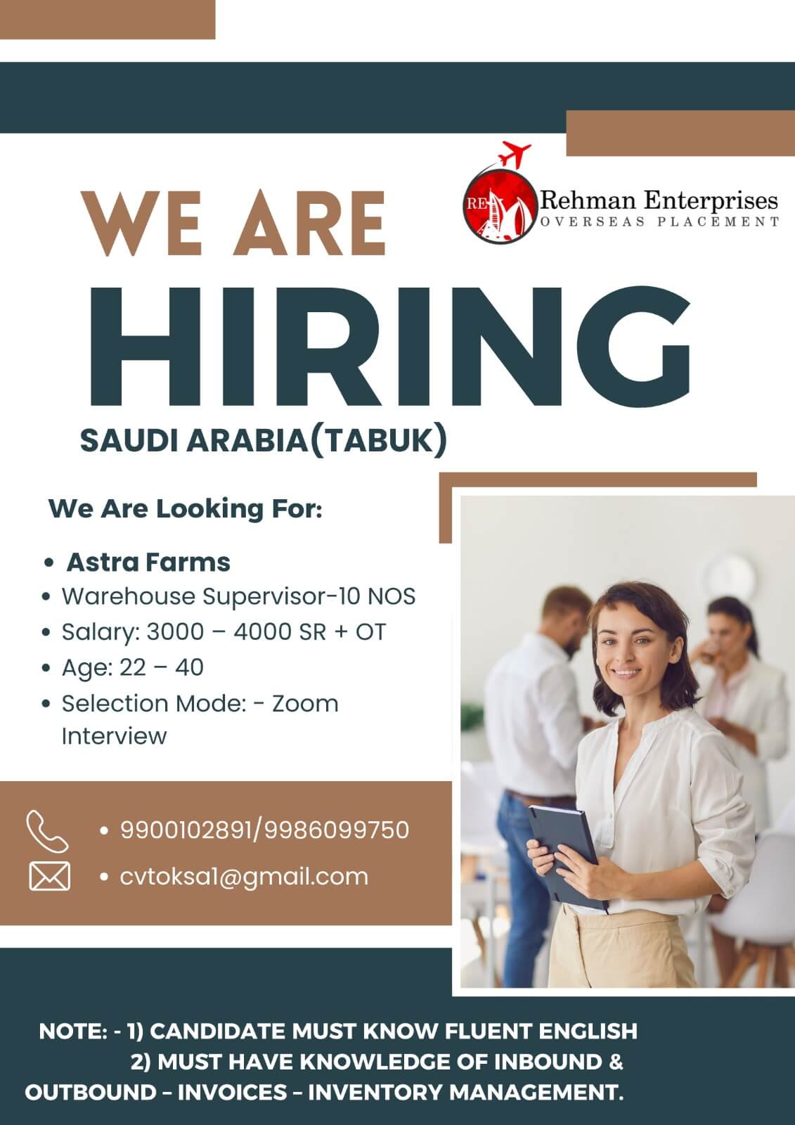 HIRING FOR ASTRA FARMS IN SAUDI ARABIA(TABUK)-WAREHOUSE SUPERVISOR - 10 NOS HIRING FOR ASTRA FARMS IN SAUDI ARABIA(TABUK)-WAREHOUSE SUPERVISOR - 10 NOS