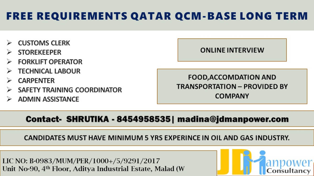 FREE REQUIRMENT FOR QATAR LONG TERM PROJECT - ONLINE INTERVIEW