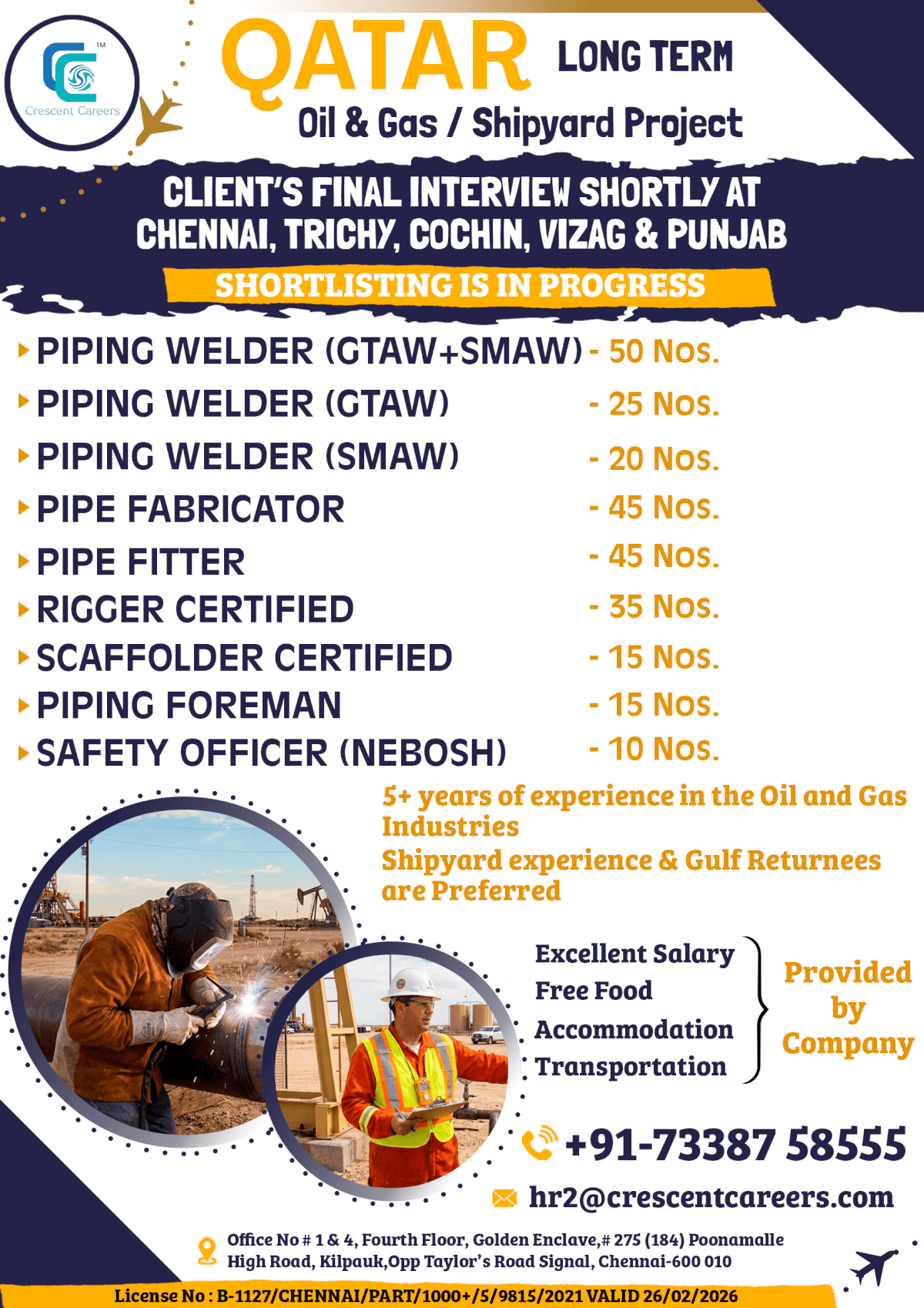 CLIENT'S FINAL INTERVIEW SHORTLY AT CHENNAI, TRICHY, COCHIN, VIZAG & PUNJAB