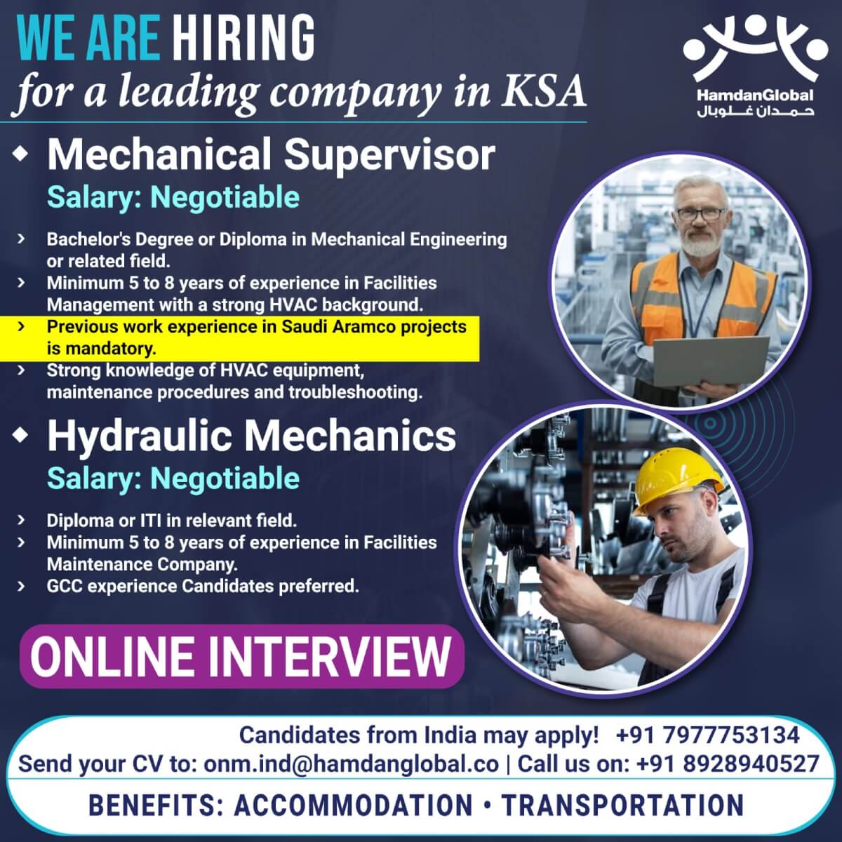 NESMA UNITED INDUSTRIES - MECHANICAL SUPERVISOR & HYDRAULIC MECHANIC NESMA UNITED INDUSTRIES - MECHANICAL SUPERVISOR & HYDRAULIC MECHANIC