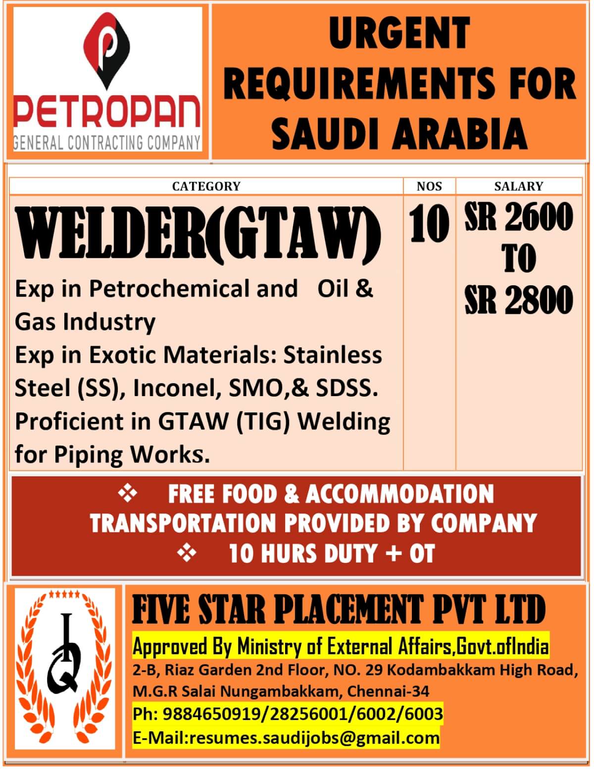 URGENT REQUIREMENT FOR SAUDI ARABIA