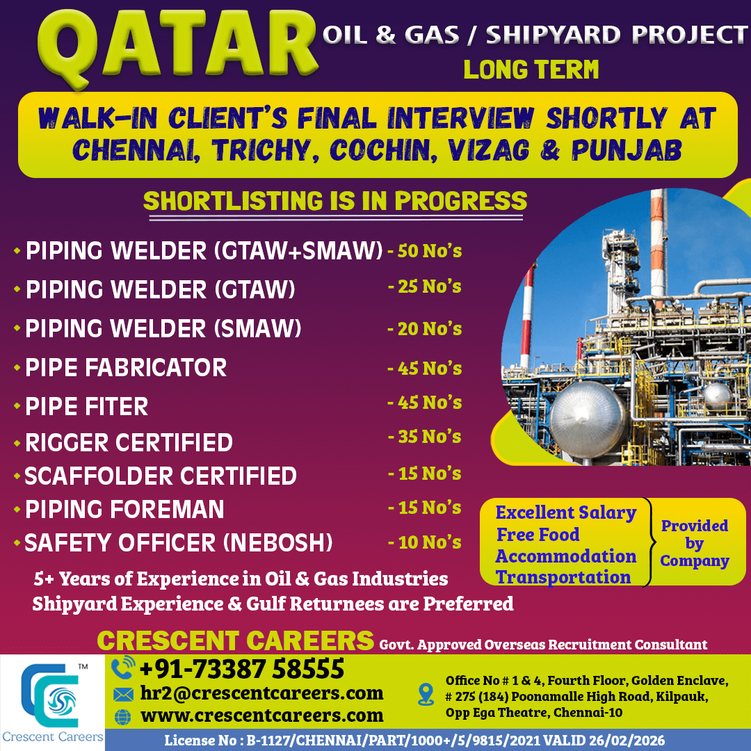 CLIENT'S FINAL INTERVIEW SHORTLY AT CHENNAI, TRICHY, COCHIN, VIZAG & PUNJAB