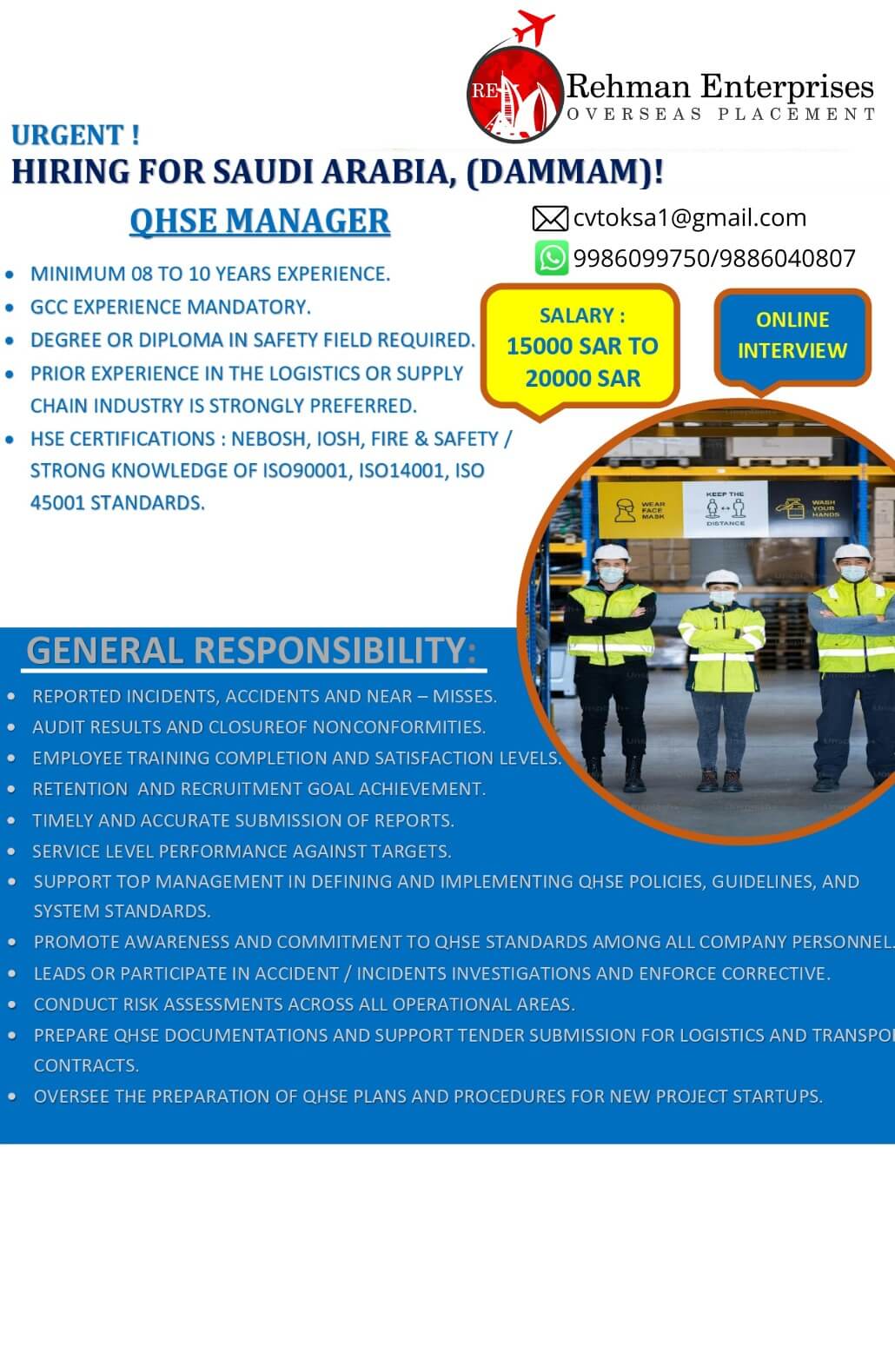 HIRING FOR SAUDI ARABIA (DAMMAM)-QHSE MANAGER HIRING FOR SAUDI ARABIA (DAMMAM)-QHSE MANAGER