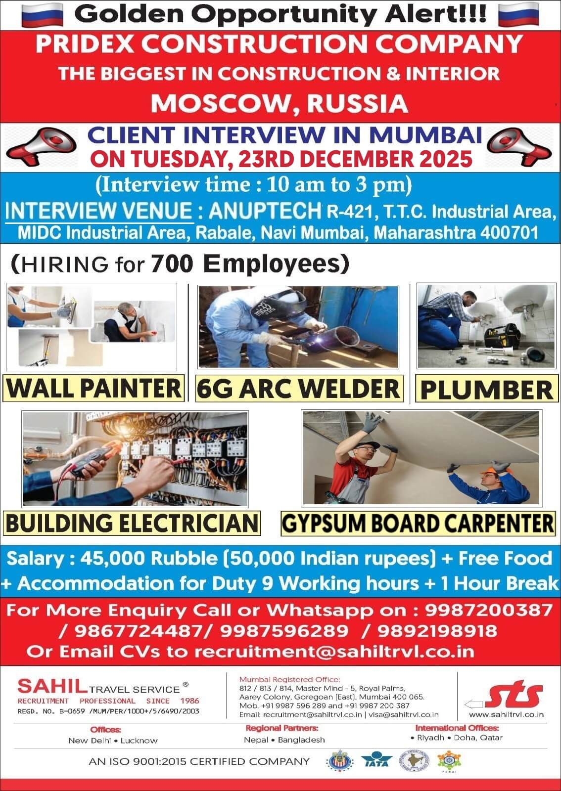 HIRING FOR THE BIGGEST CONSTRUCTION & INTERIOR COMPANY IN MOSCOW, RUSSIA HIRING FOR THE BIGGEST CONSTRUCTION & INTERIOR COMPANY IN MOSCOW, RUSSIA