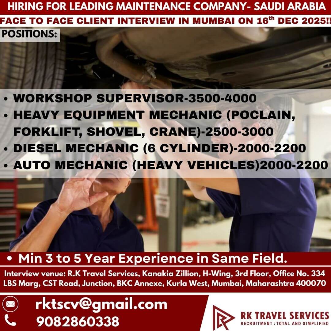 HIRING FOR LEADING Maintenance Company- Saudi Arabia HIRING FOR LEADING Maintenance Company- Saudi Arabia