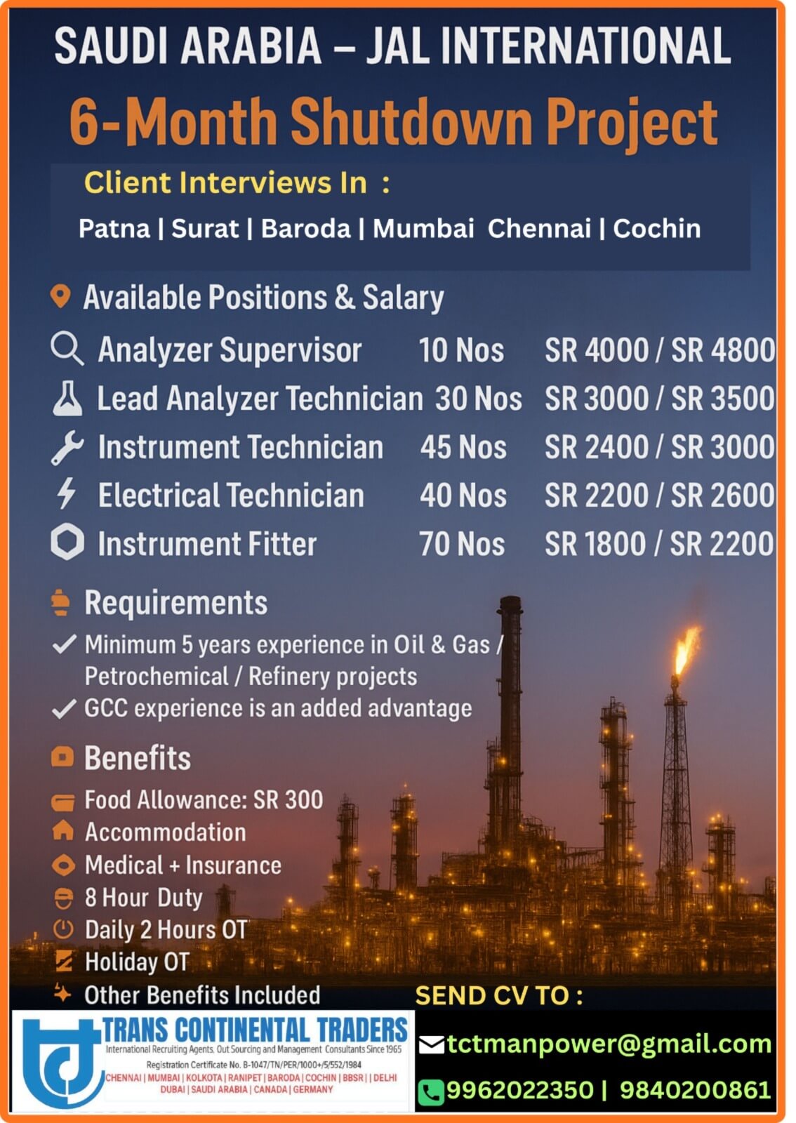 HIRING FOR JAL INTERNATIONAL-6 MONTHS SHUTDOWN