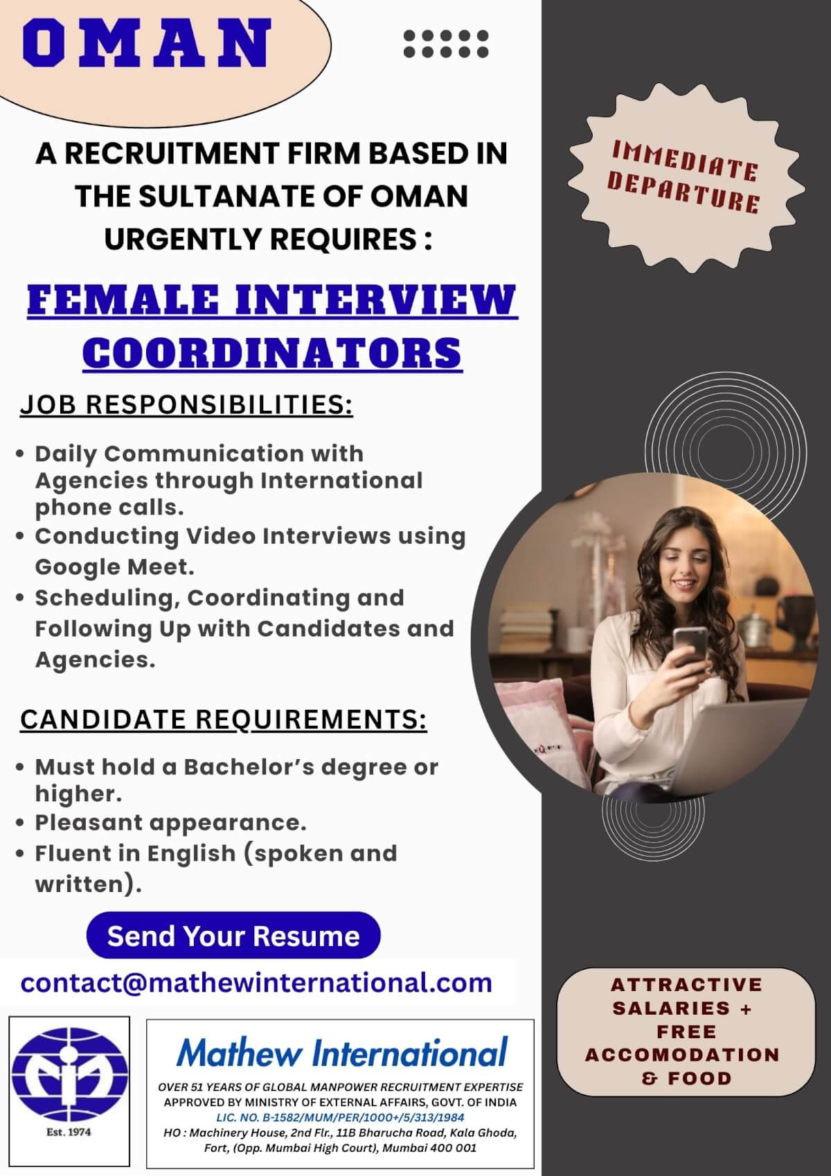 OMAN - A RECRUITMENT FIRM BASED IN THE SULTANATE OF OMAN URGENTLY REQUIRES OMAN - A RECRUITMENT FIRM BASED IN THE SULTANATE OF OMAN URGENTLY REQUIRES