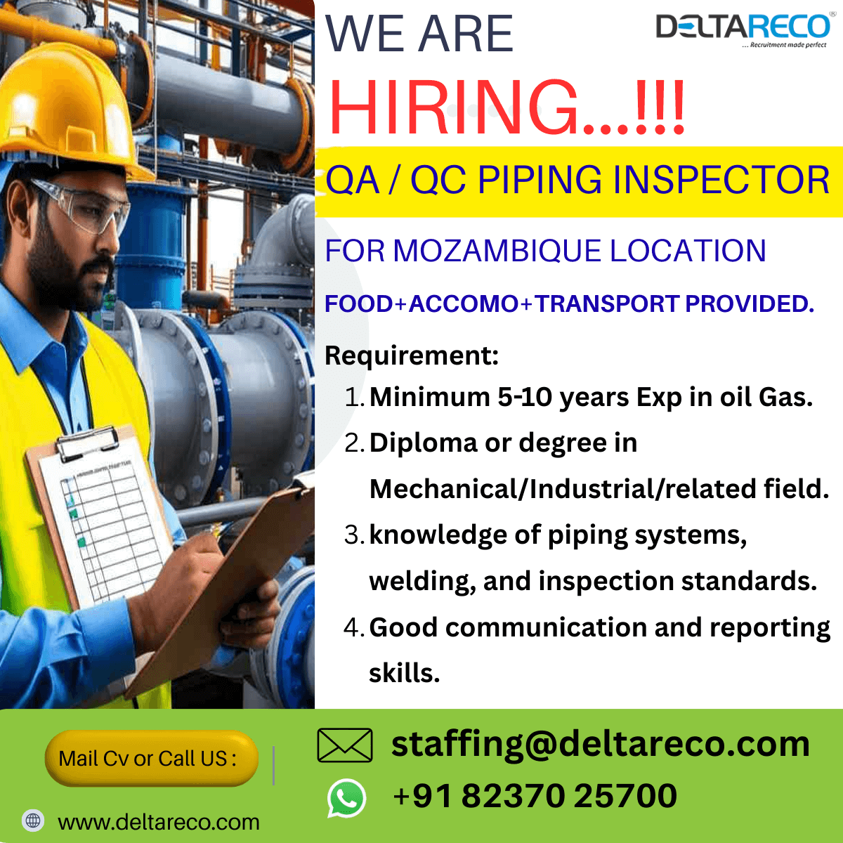 Hiring Qa Qc Piping Inspector Hiring Qa Qc Piping Inspector
