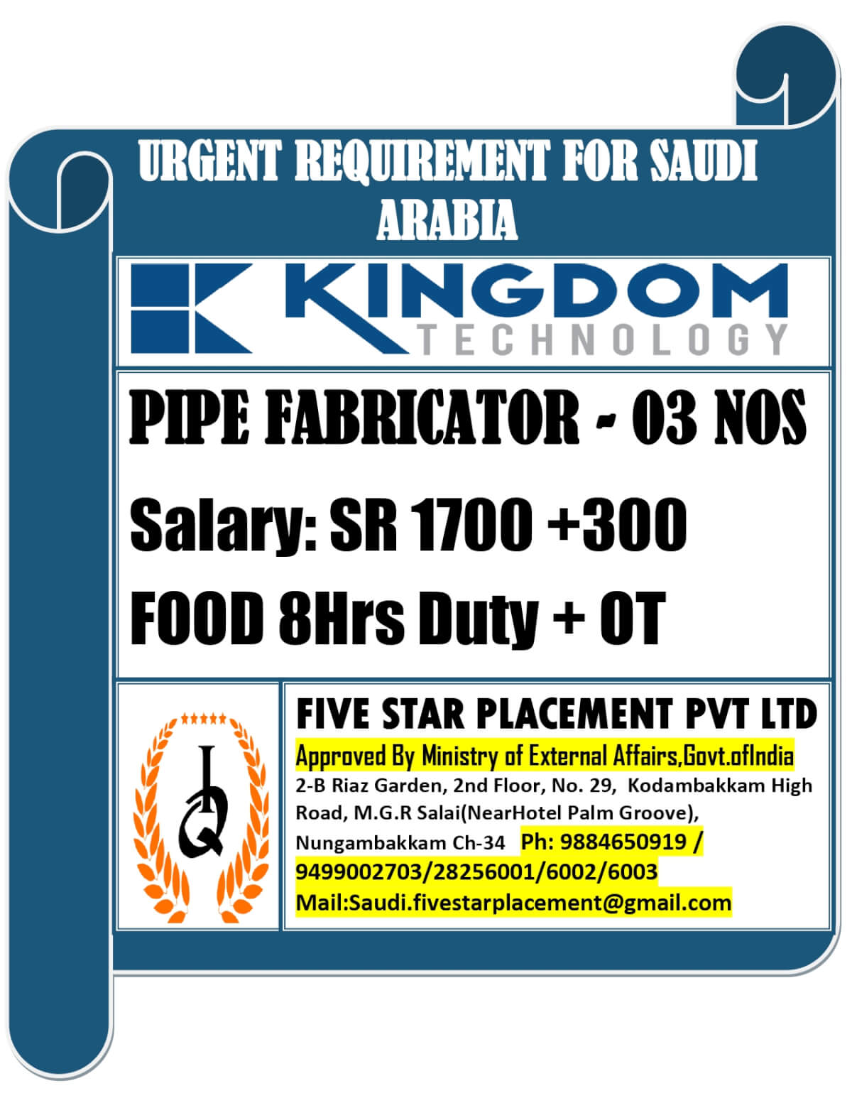 URGENT REQUIREMENT FOR SAUDI ARABIA