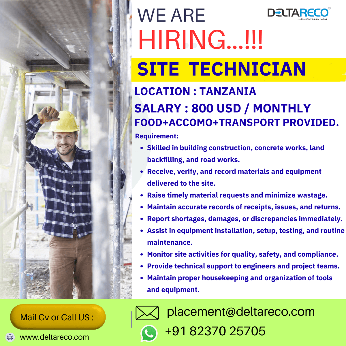 Hiring Site Technician for Tanzania Location Hiring Site Technician for Tanzania Location
