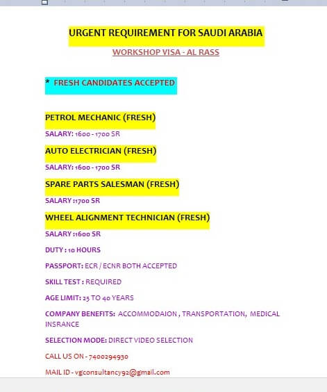 URGENT REQUIRED FOR SAUDI ARABIA URGENT REQUIRED FOR SAUDI ARABIA