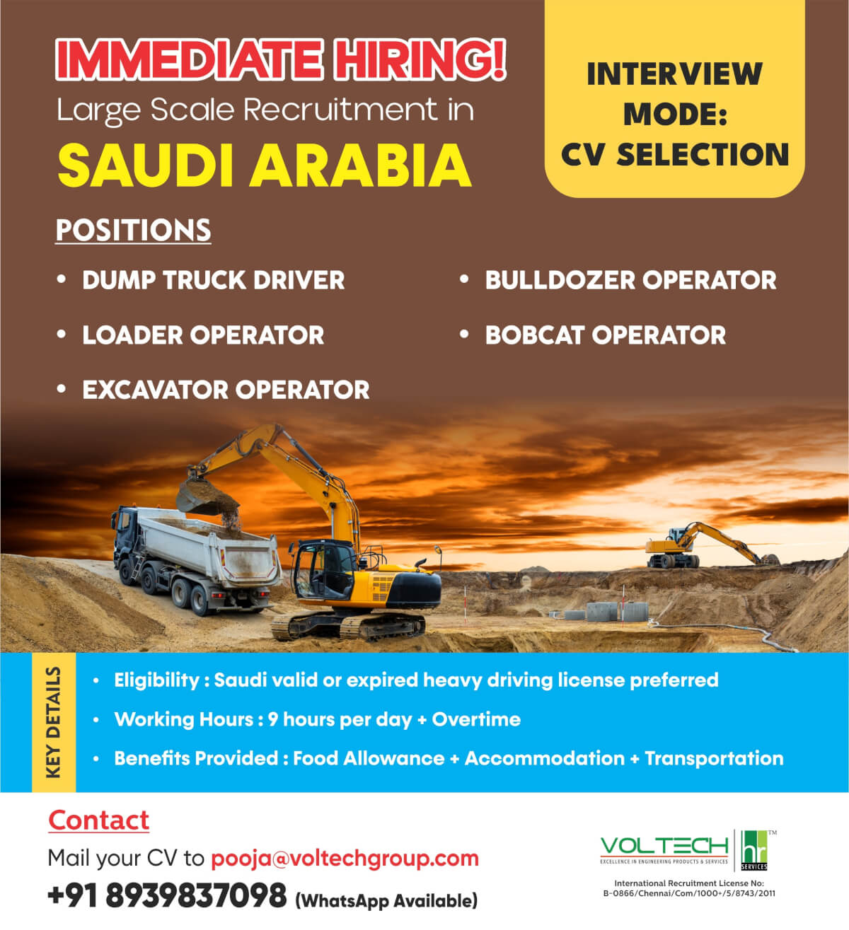 Immediate Opening for Heavy Equipment Operator @ KSA Immediate Opening for Heavy Equipment Operator @ KSA