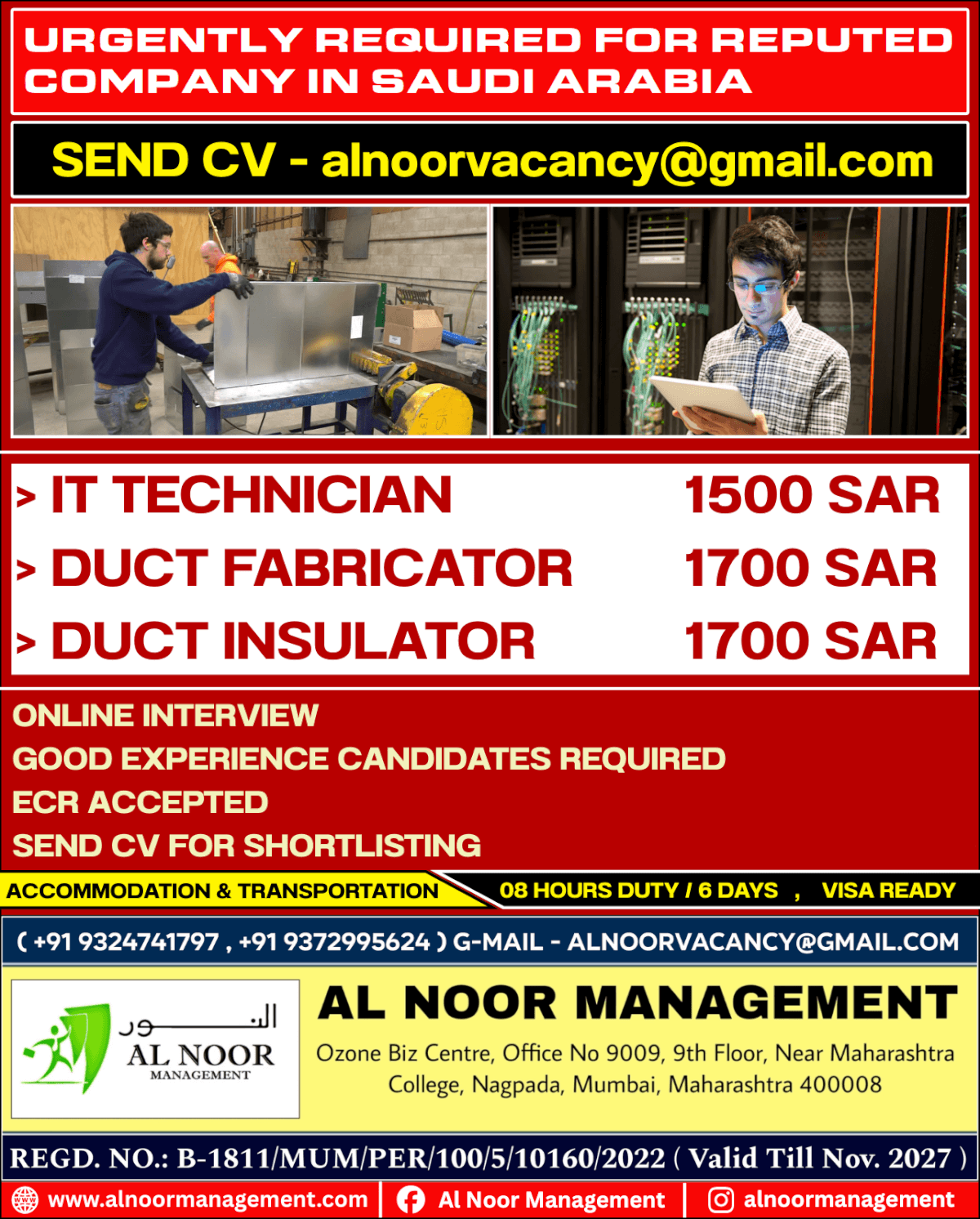 URGENTLY REQUIRED FOR REPUTED COMPANY IN SAUDI ARABIA