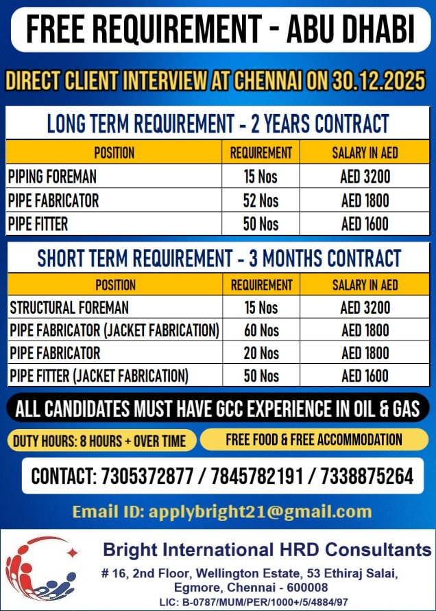 ABU DHABI - OIL & GAS GROUP OF COMPANY HIRE FOR LONG TERM AND SHORT TERM REQUIREMENT ABU DHABI - OIL & GAS GROUP OF COMPANY HIRE FOR LONG TERM AND SHORT TERM REQUIREMENT