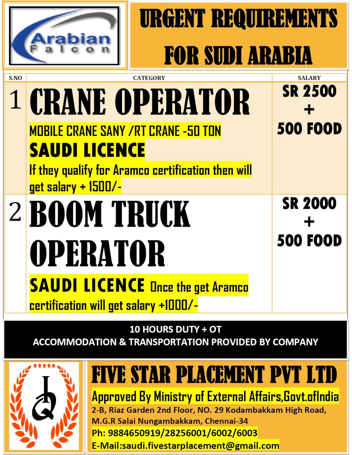 URGENT REQUIREMENT FOR SAUDI ARABIA