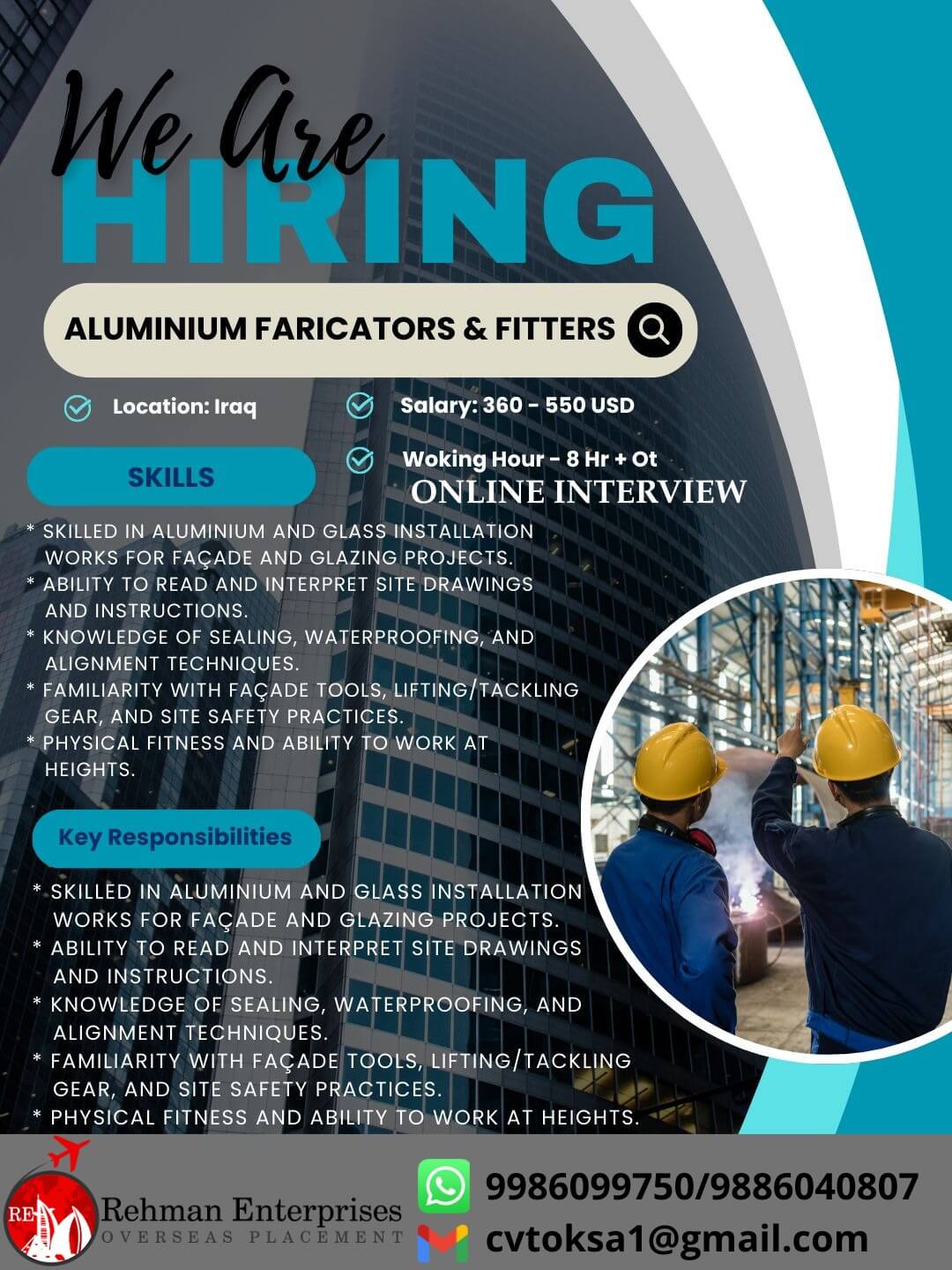 HIRING FOR IRAQ-ALUMINIUM FABRICATORS & FITTERS