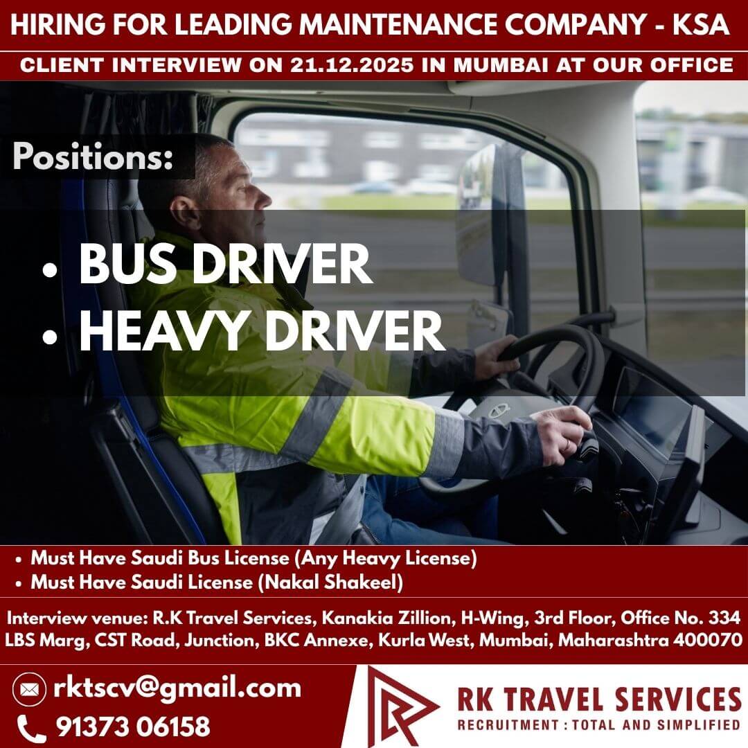 HIRING FOR LEADING MAINTENANCE COMPANY - KSA CLIENT INTERVIEW ON 21.12.2025 IN MUMBAI AT OUR OFFICE
