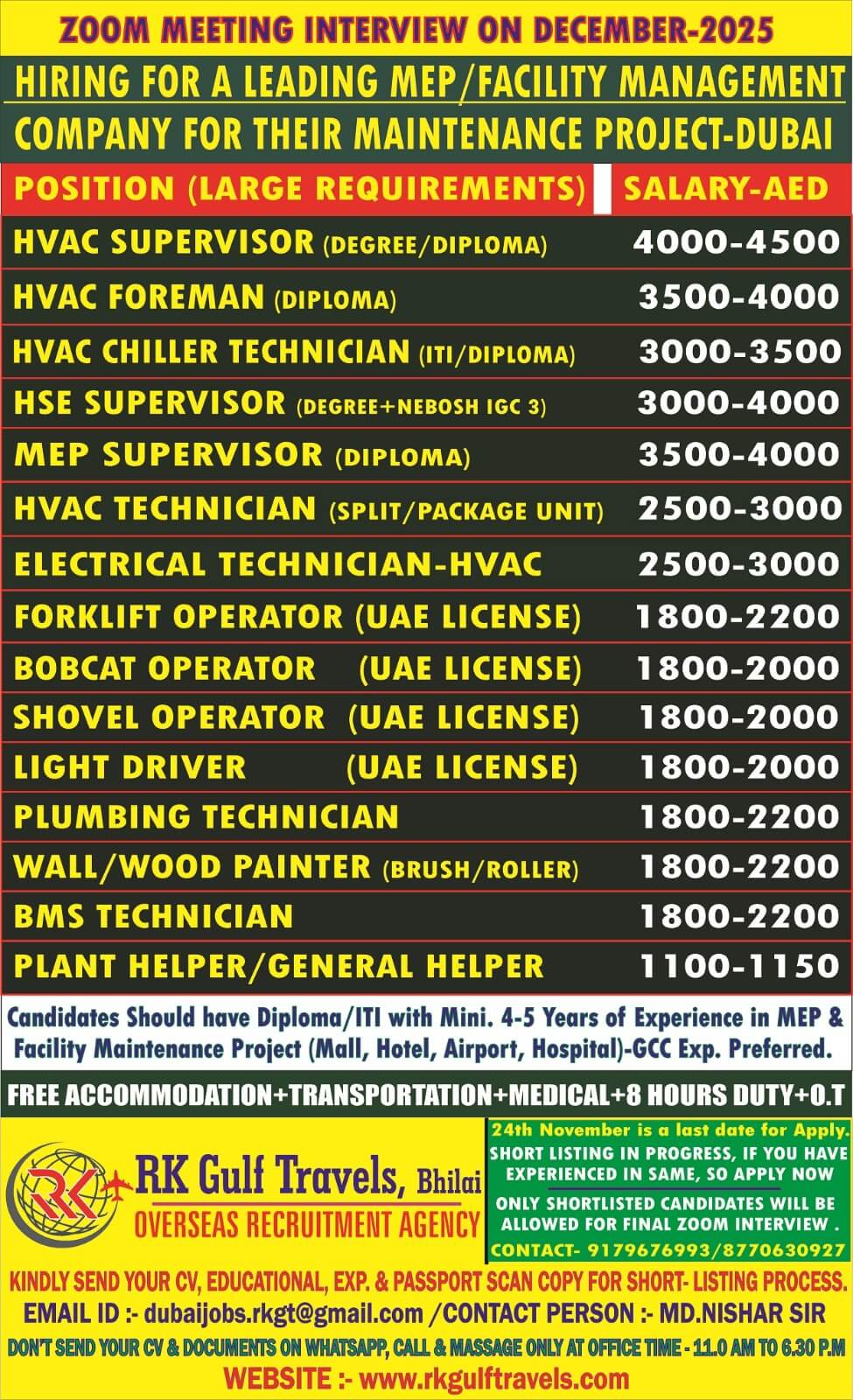 HIRING FOR A LEADING FACILITY MAINTENANCE/MEP CO. - UAE