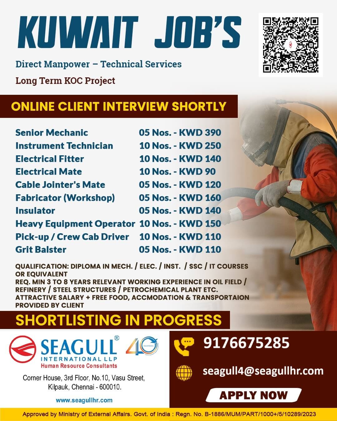 VERY URGENT REQUIREMENTS FOR OIL & GAS PROJECT FOR KUWAIT