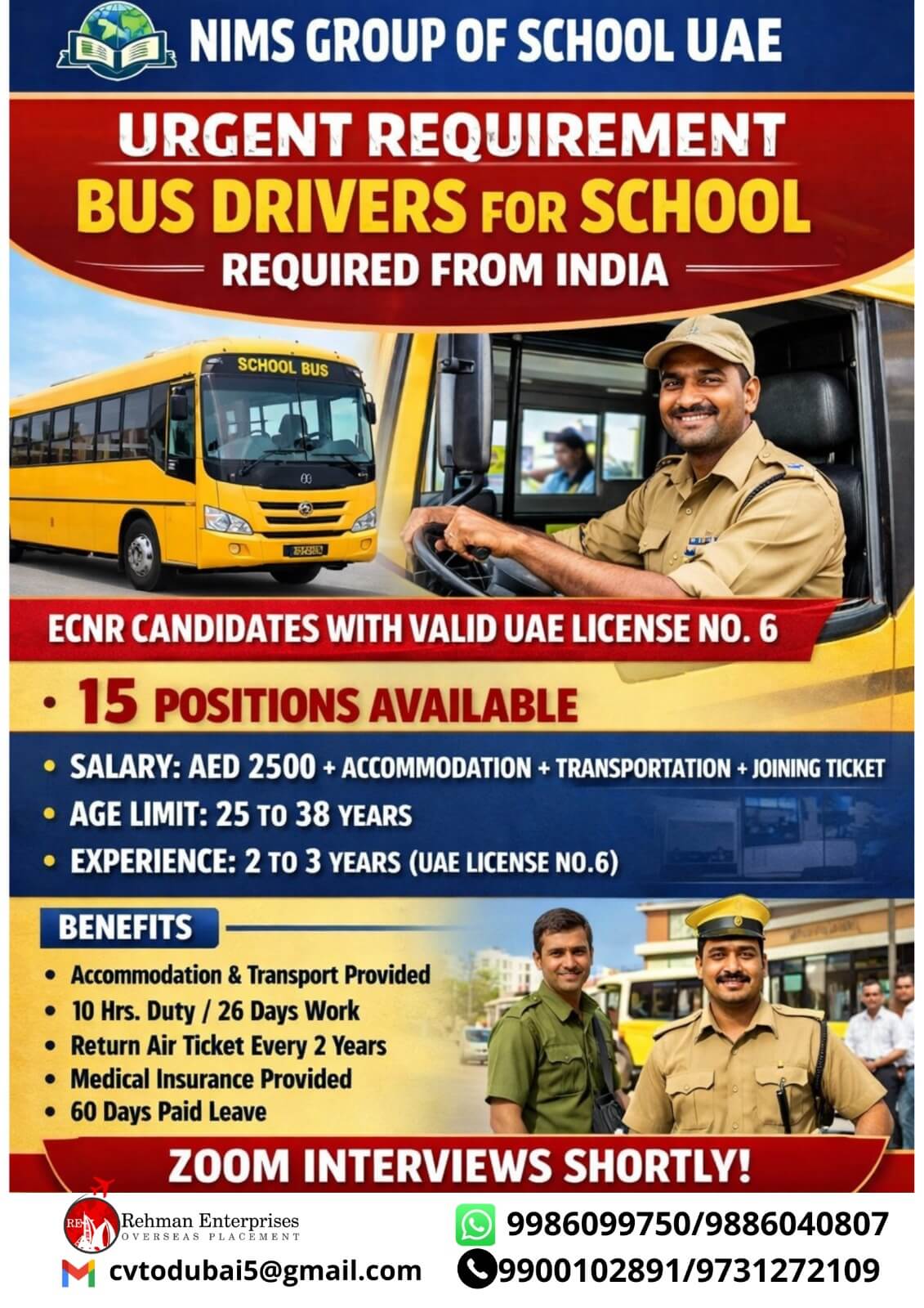URGENT REQUIREMENT FOR NIMS GROUP OF SCHOOL IN UAE - BUS DRIVERS