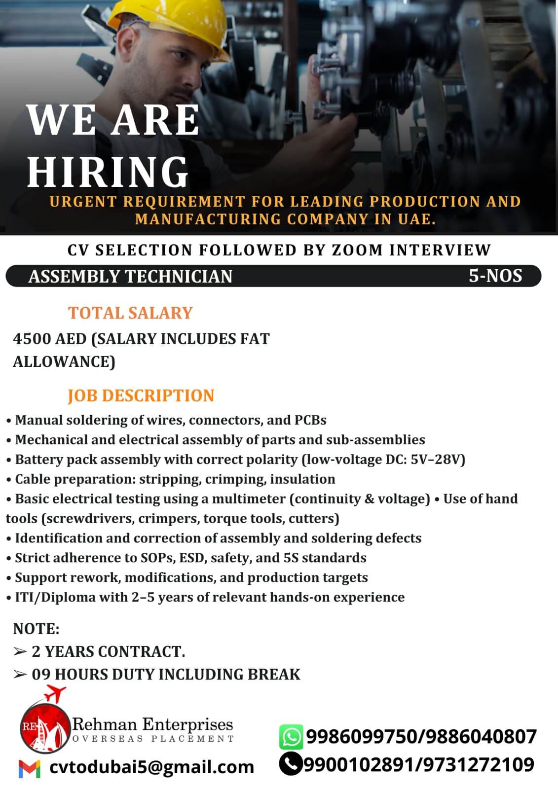 URGENT REQUIREMENT FOR A LEADING PRODUCTION AND MANUFACTURING COMPANY IN UAE