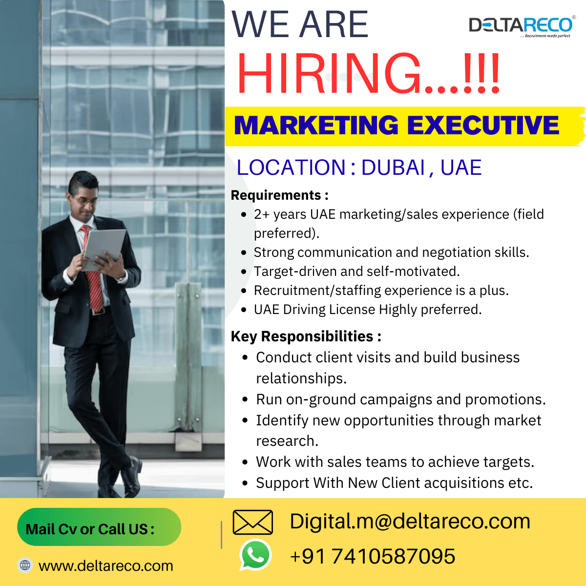 Hiring Marketing Sales Executive for Dubai Recruitment Agency