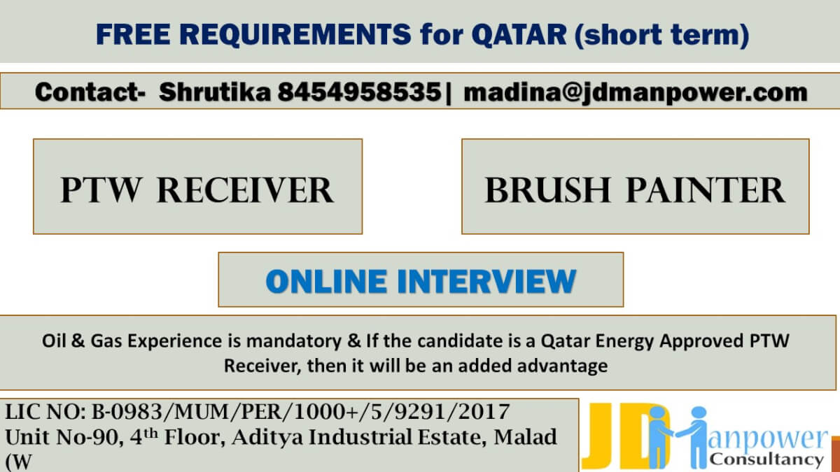 FREE REQUIRMENT FOR QATAR LEADING COMPANY FOR SHUTDOWN PROJECT - ONLINE INTERVIEW