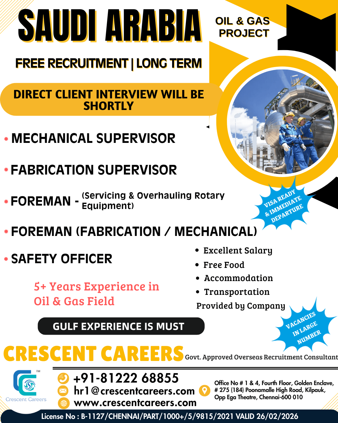 FREE RECRUITMENT - MECHANICAL SUPERVISOR / FOREMAN
