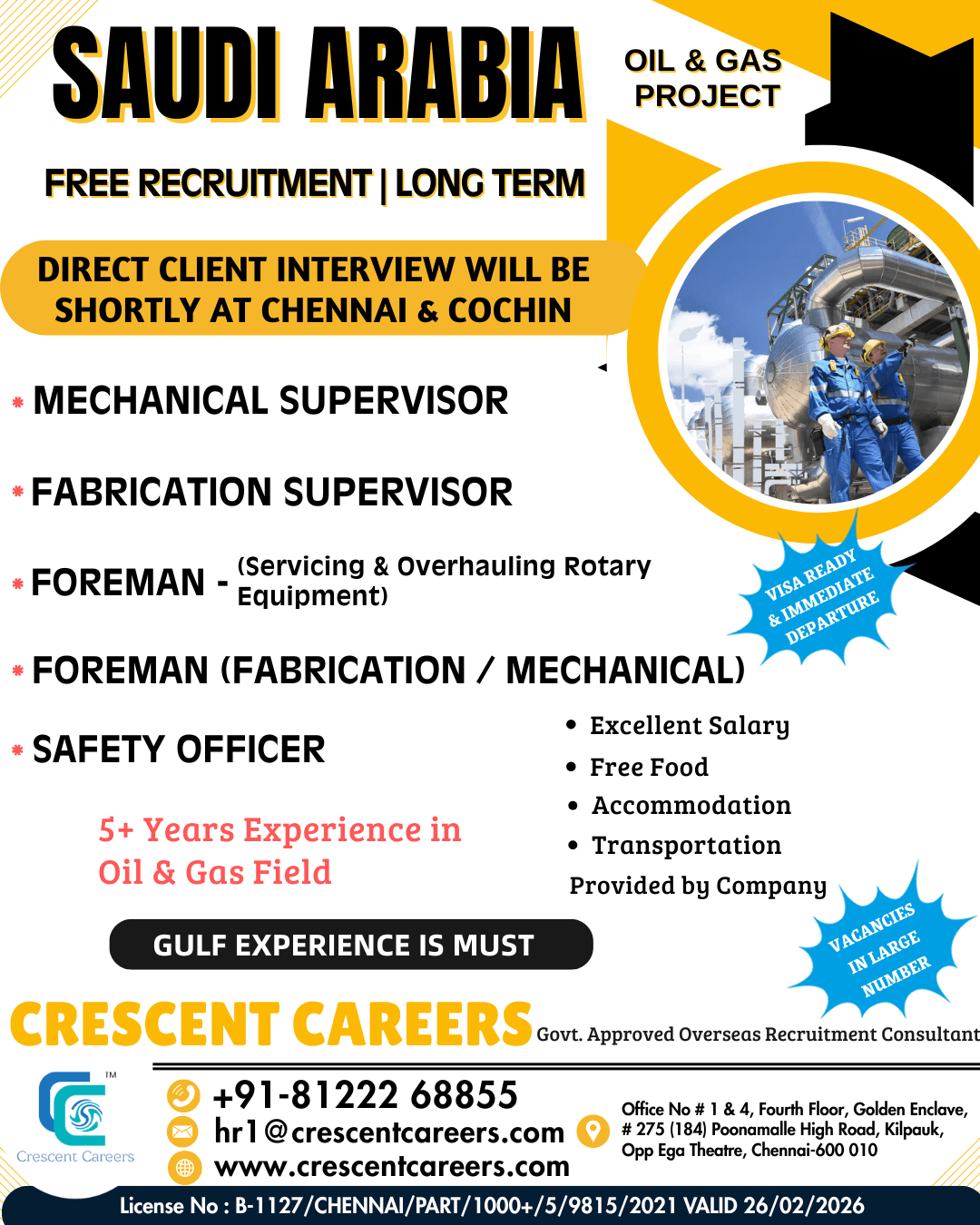 FREE RECRUITMENT - MECHANICAL SUPERVISOR / FOREMAN