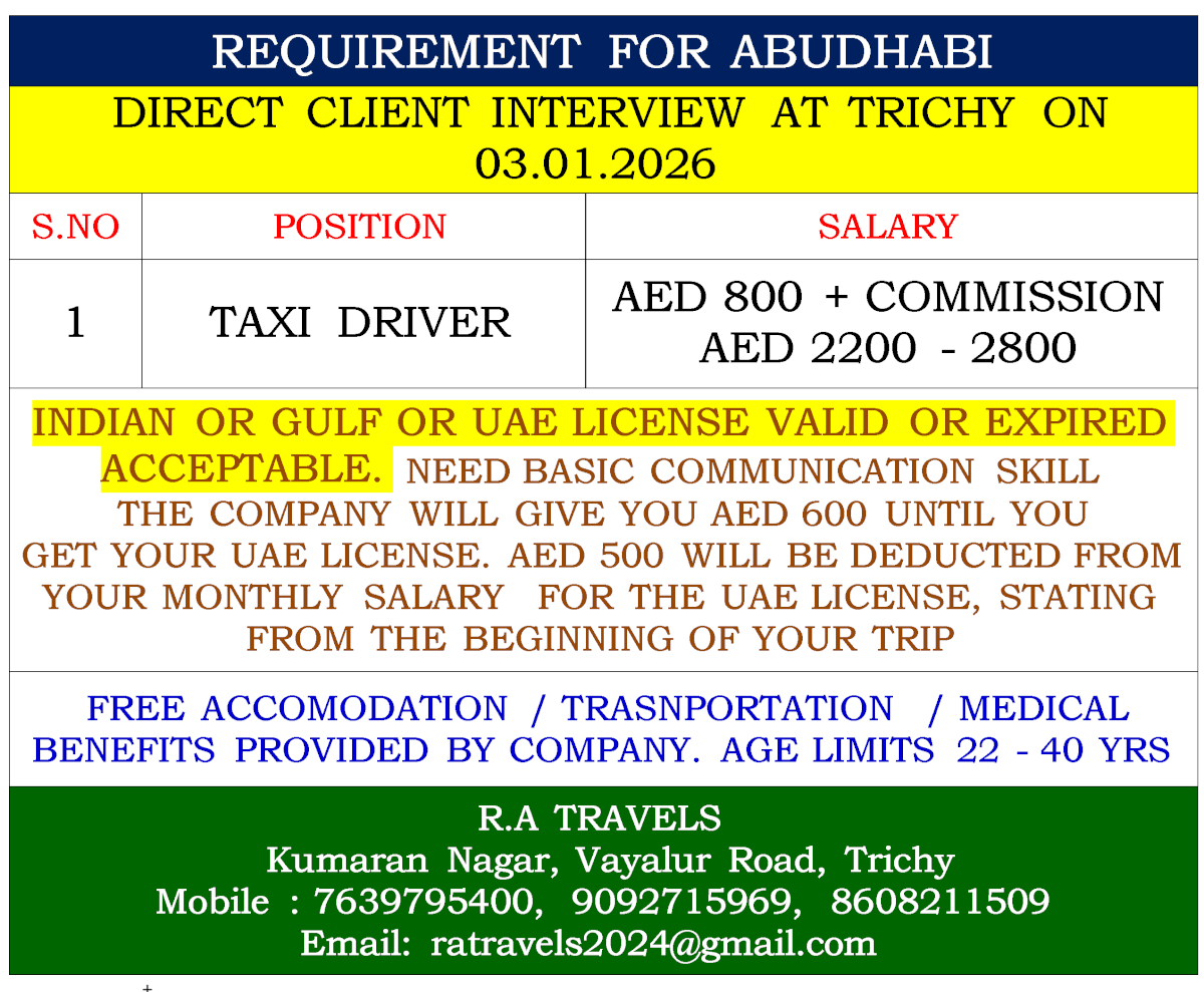 REQUIREMENT FOR ABUDHABI