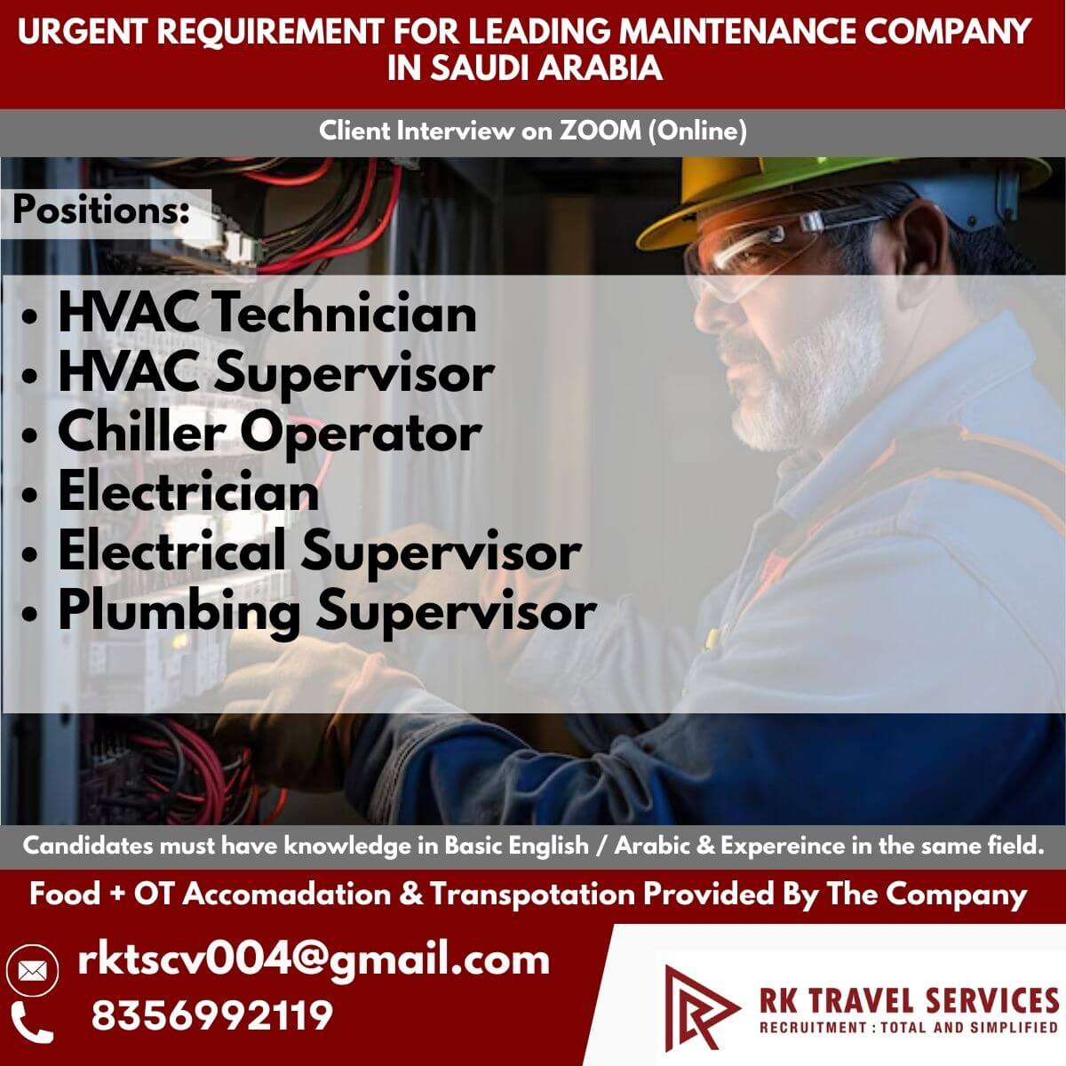 URGENT REQUIREMENT FOR LEADING MAINTENANCE COMPANY IN SAUDI ARABIA URGENT REQUIREMENT FOR LEADING MAINTENANCE COMPANY IN SAUDI ARABIA
